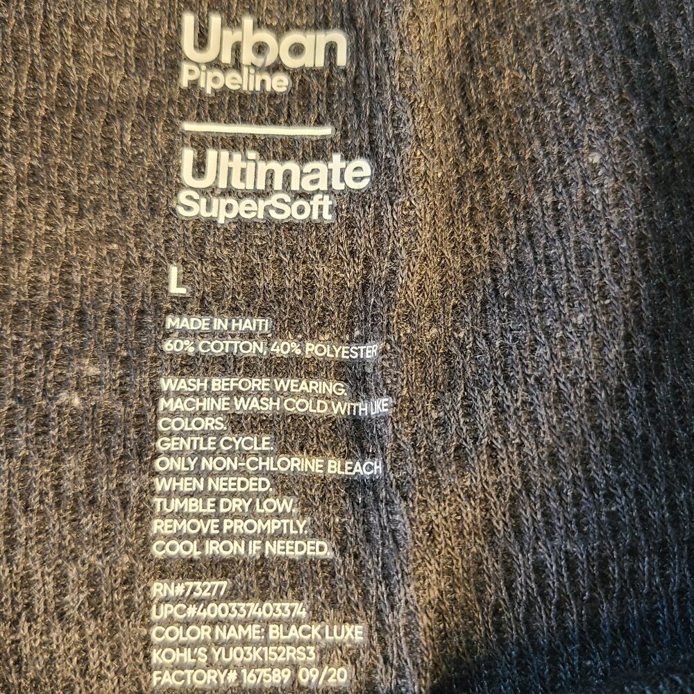 Urban Pipeline Men's L Long Sleeve Shirt Waffle Knit/Thermal Black - Picture 3 of 6